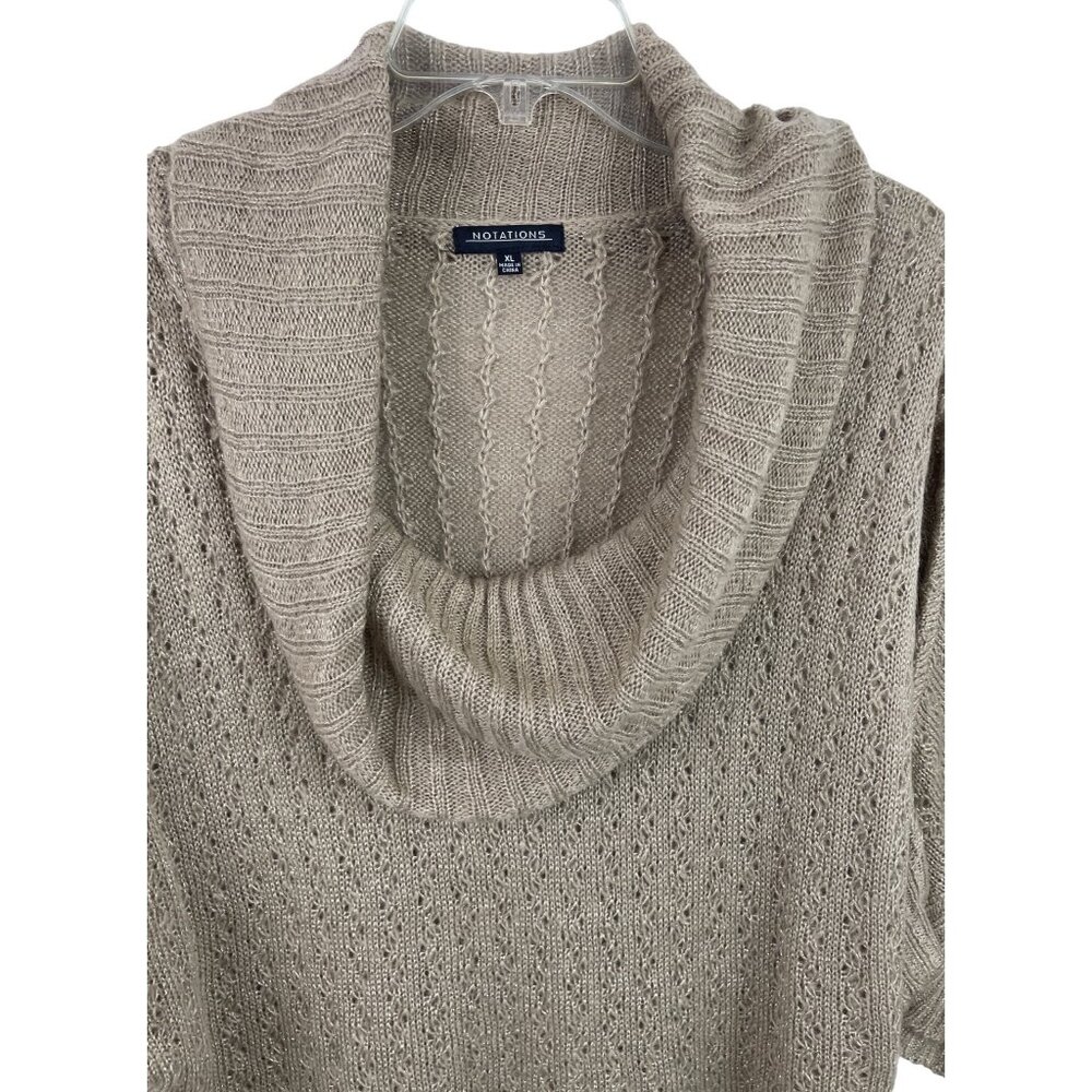 Notations Tan/Gold Knit Cowl Neck Sweater 3/4 Sleeve Womens Size XL - Picture 5 of 9